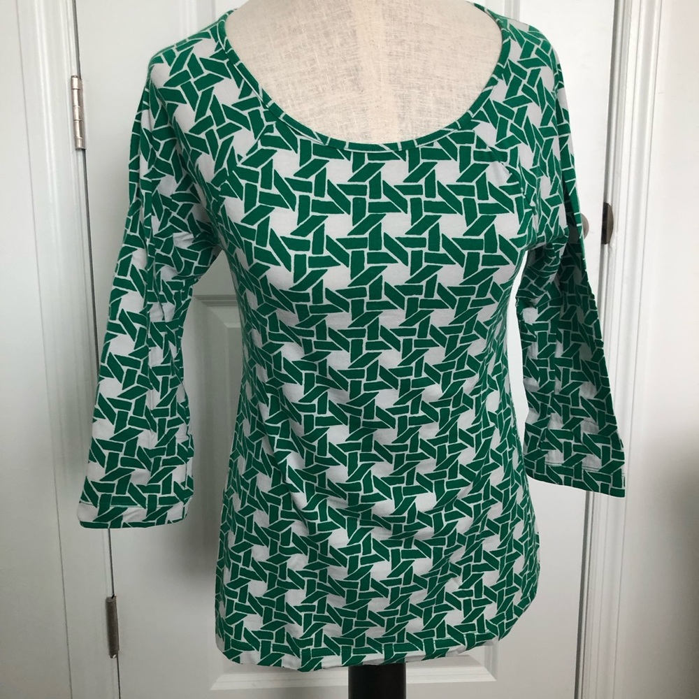 Ann Taylor Green Geometric Top